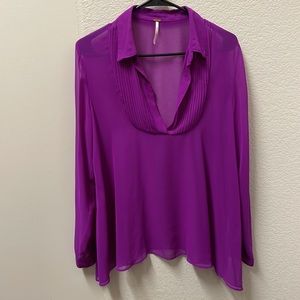 Free People Georgette Sheer Blouse Purple/Fuschia